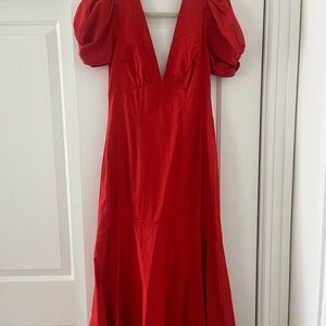 Abercrombie & Fitch Red Maxi Dress with Puff Sleeves